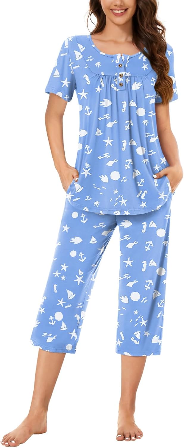 Women’s Henley Capri Pajama Set