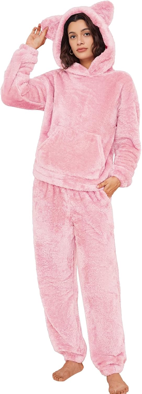 Women's Fleece Bear Ear Pajama Set