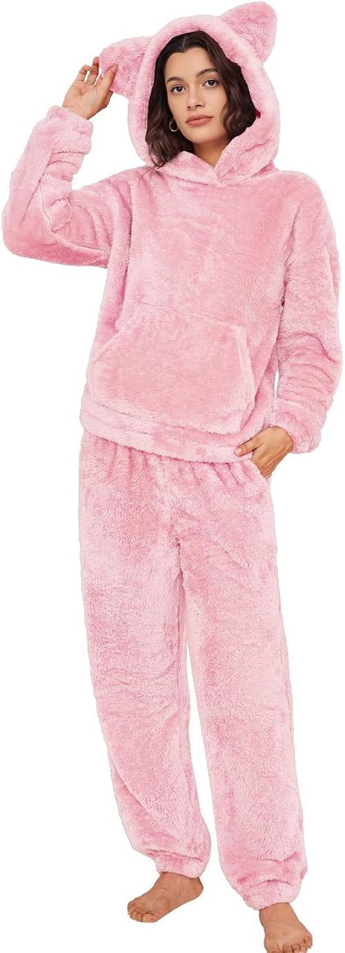 Women's Fleece Bear Ear Pajama Set