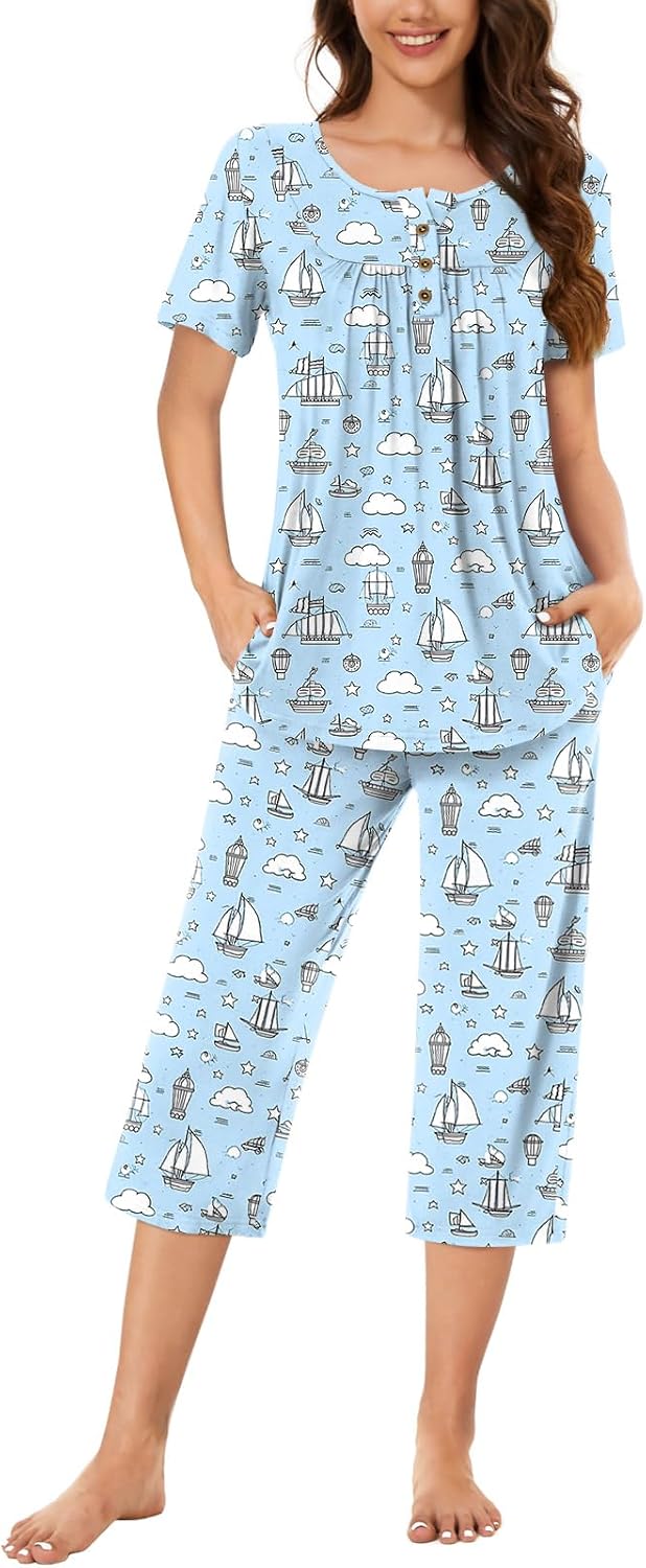 Women’s Henley Capri Pajama Set