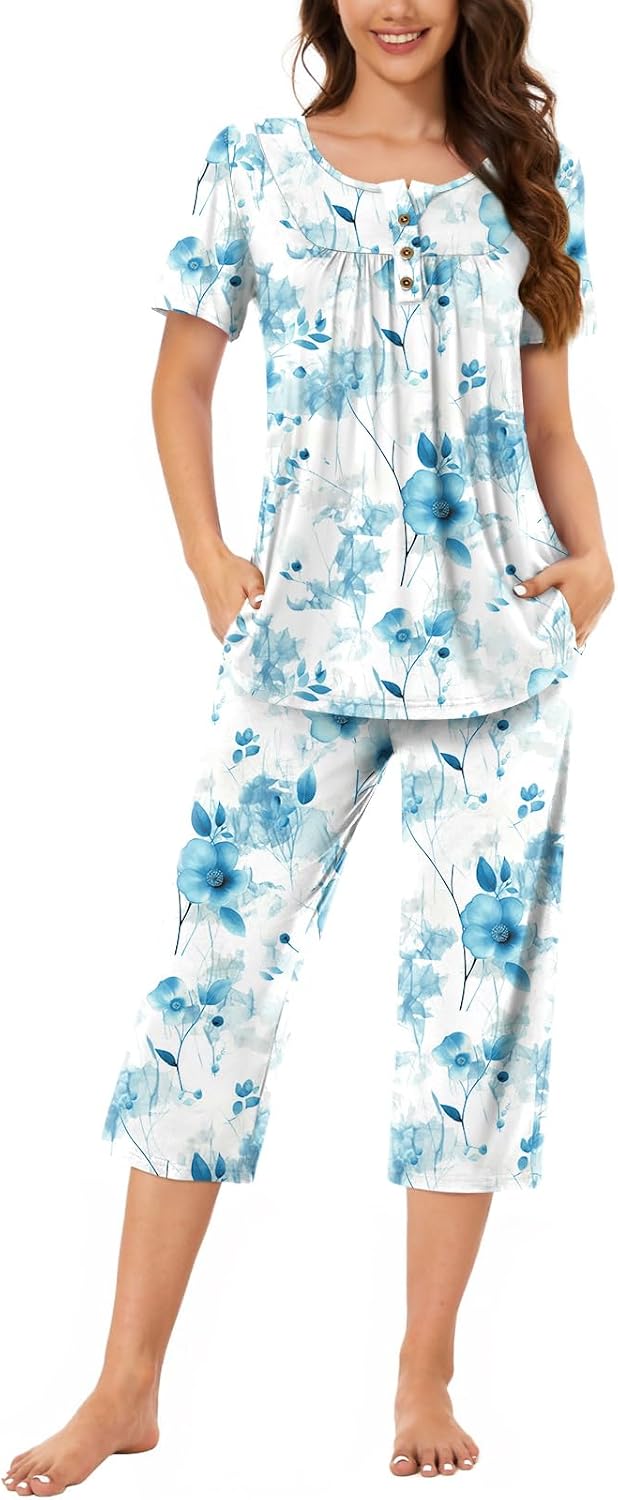 Women’s Henley Capri Pajama Set