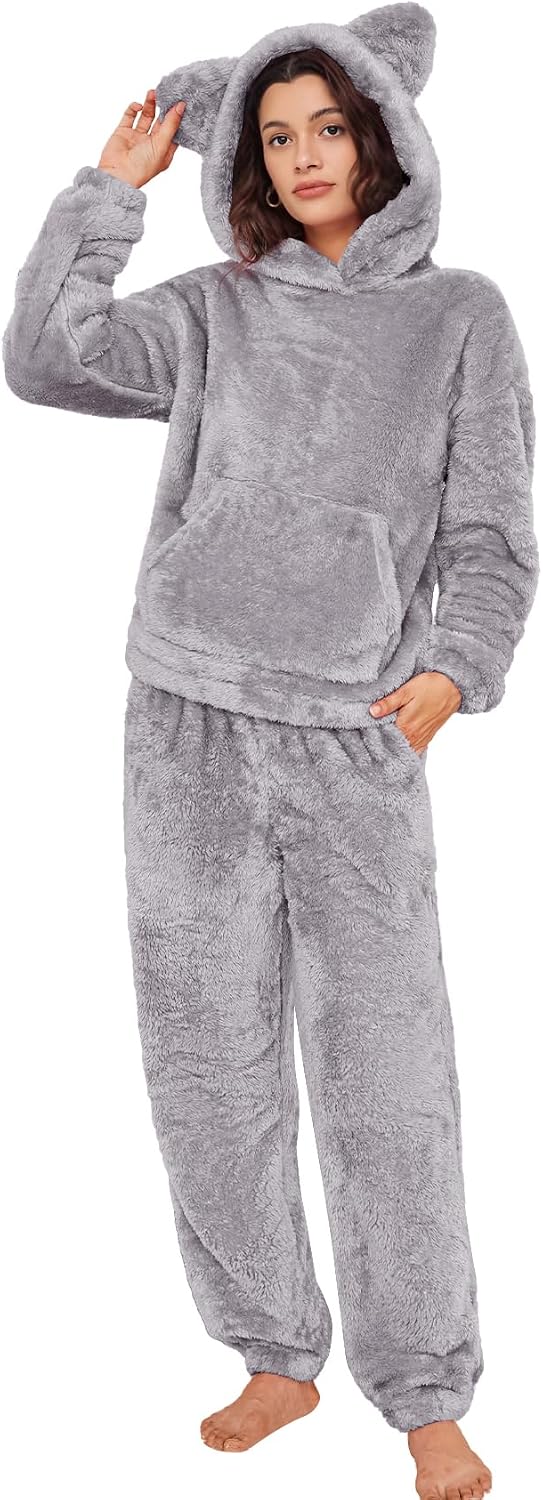 Women's Fleece Bear Ear Pajama Set