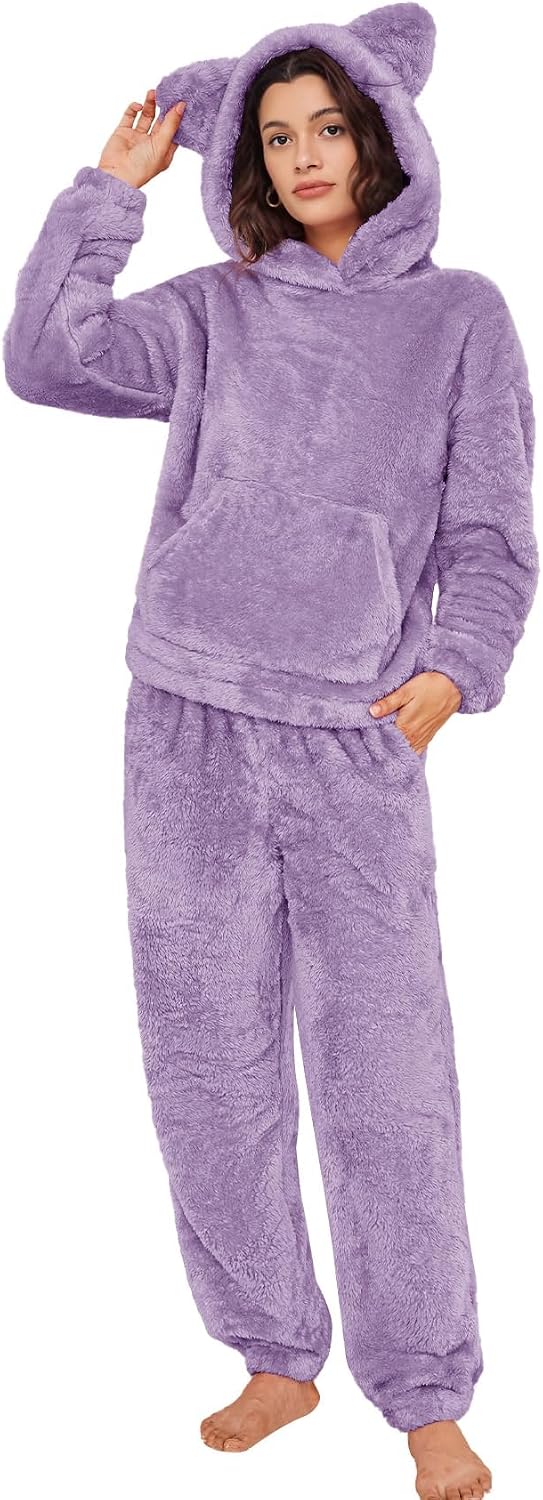 Women's Fleece Bear Ear Pajama Set