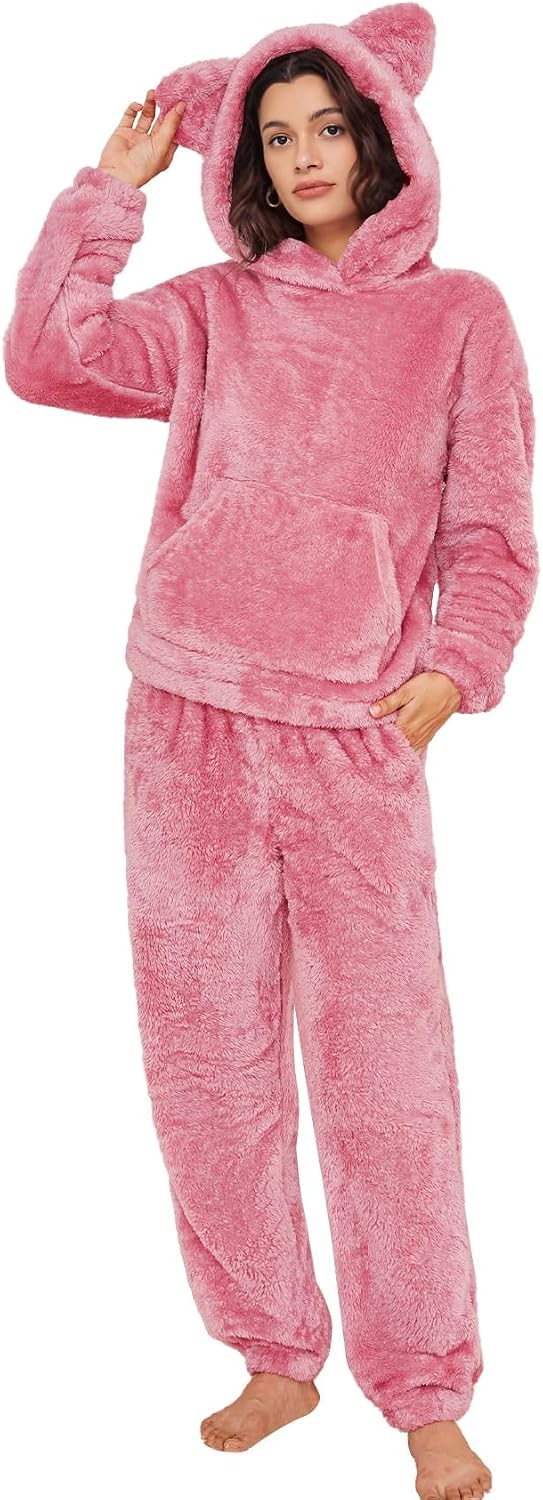 Women's Fleece Bear Ear Pajama Set